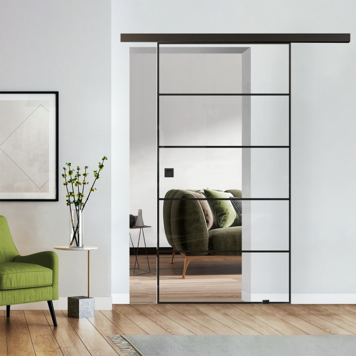 Komplettset Glasschiebetür mit Design Black