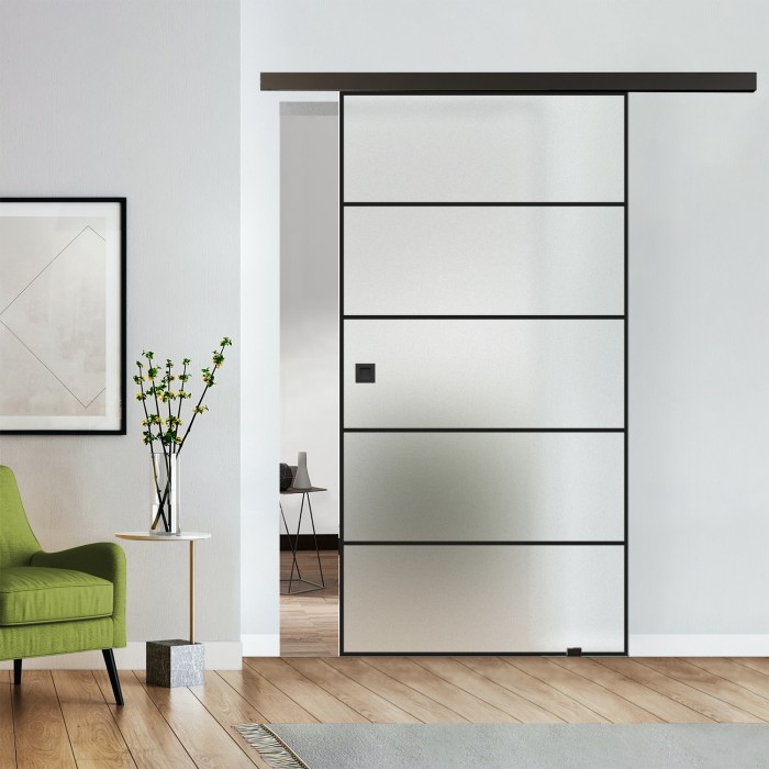 Komplettset Glasschiebetür blickdicht mit Design Bla