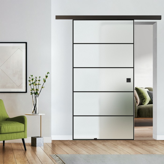 Komplettset Glasschiebetür blickdicht mit Design Bla