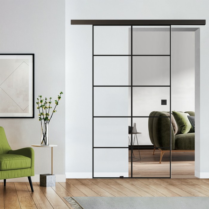 Loftschiebetür Klarglas mit Design Black