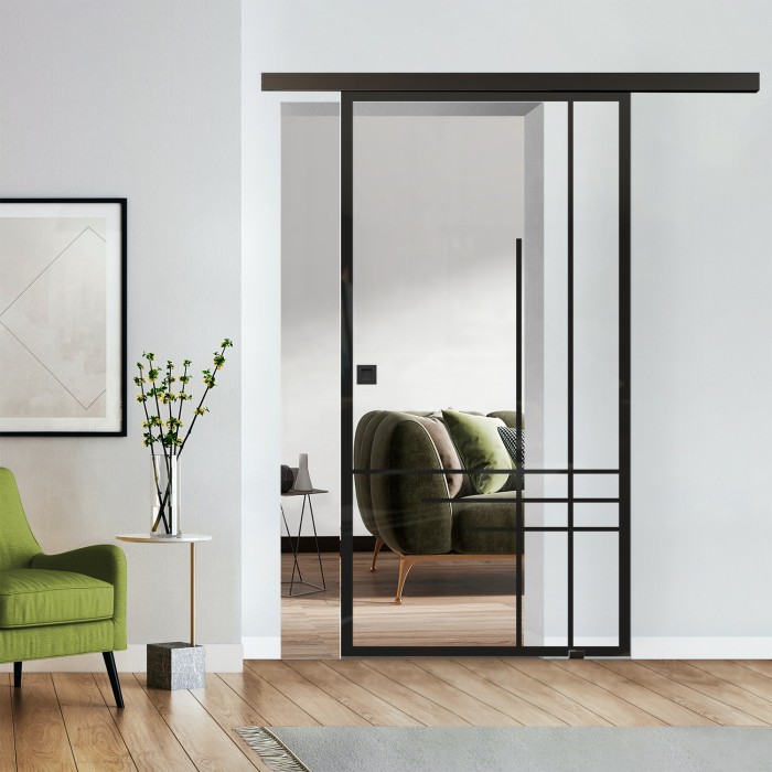 Loftschiebetür Klarglas mit Design Black