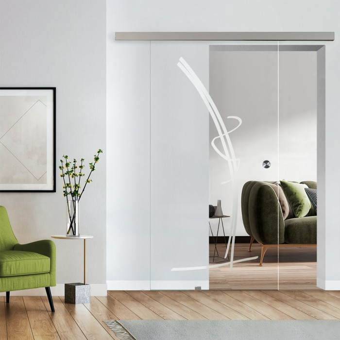 Komplettset Glasschiebetür mit Design