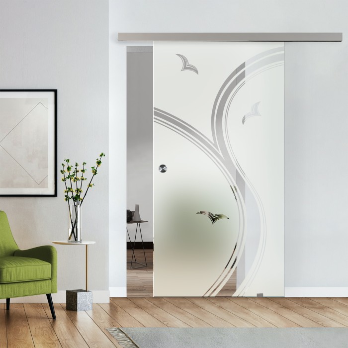 Komplettset Glasschiebetür mit Design