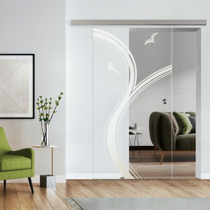 Komplettset Glasschiebetür mit Design