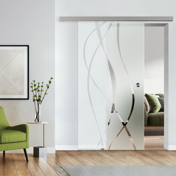Komplettset Glasschiebetür mit Design