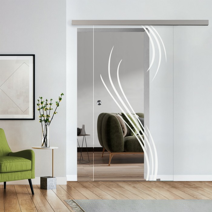 Komplettset Glasschiebetür mit Design