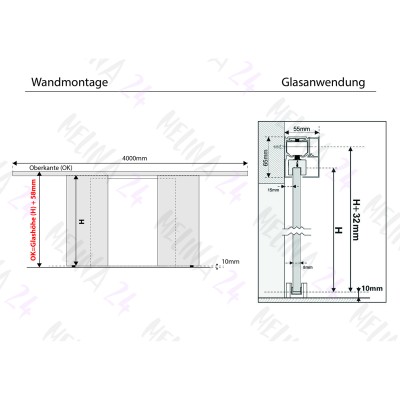 Doppelflügel Klarglas mit Design Black