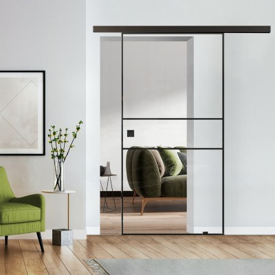 Loftschiebetür Klarglas mit Design Black