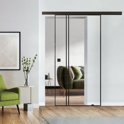 Loftschiebetür Klarglas mit Design Black