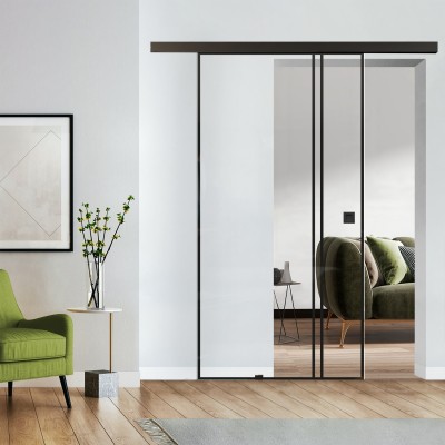 Loftschiebetür Klarglas mit Design Black