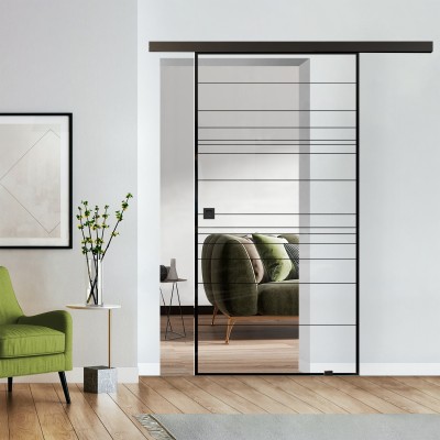 Loftschiebetür Klarglas mit Design Black