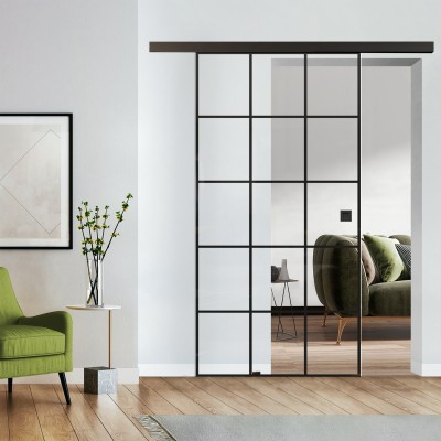 Loftschiebetür Klarglas mit Design Black