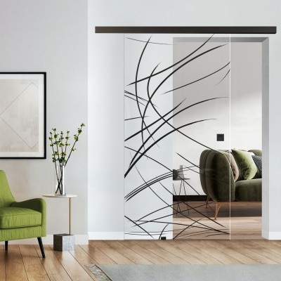 Loftschiebetür Klarglas mit Design Black