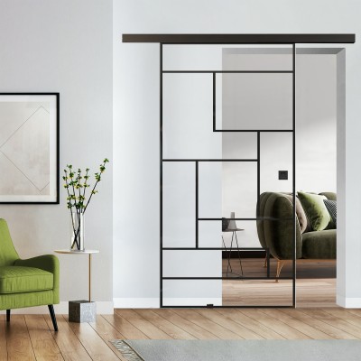 Loftschiebetür Klarglas mit Design Black