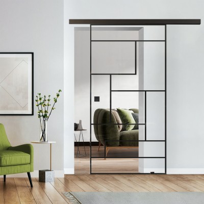 Loftschiebetür Klarglas mit Design Black