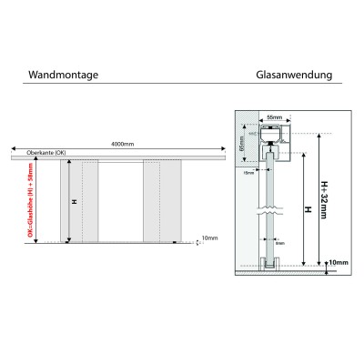 Doppelflügel Klarglas mit Design Black