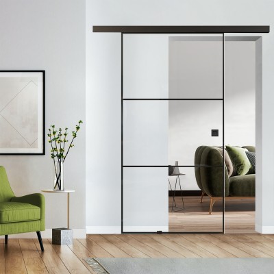 Loftschiebetür Klarglas mit Design Black