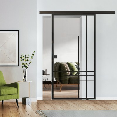 Loftschiebetür Klarglas mit Design Black