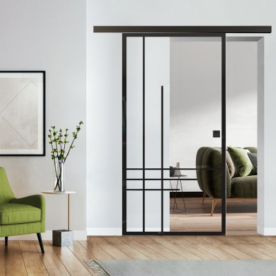 Loftschiebetür Klarglas mit Design Black