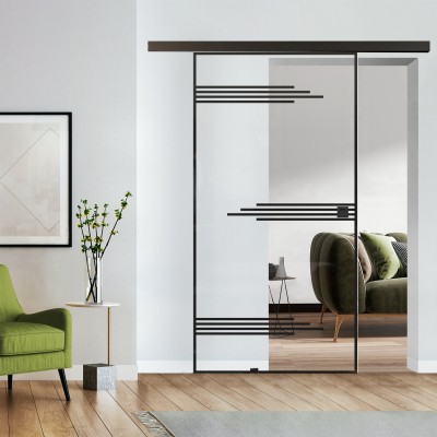 Loftschiebetür Klarglas mit Design Black