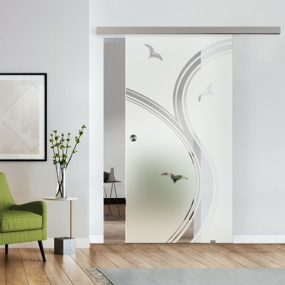 Komplettset Glasschiebetür mit Design