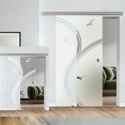 Komplettset Glasschiebetür mit Design