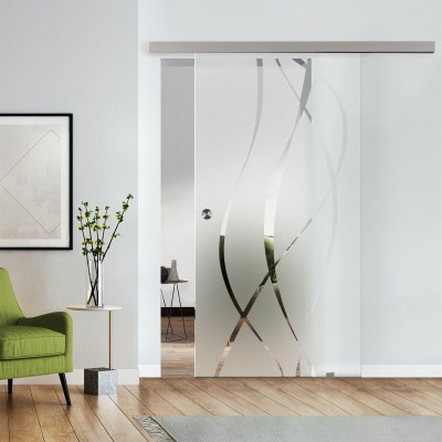 Komplettset Glasschiebetür mit Design