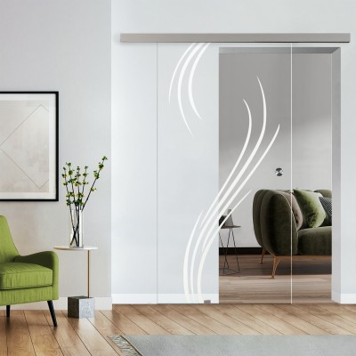 Komplettset Glasschiebetür mit Design