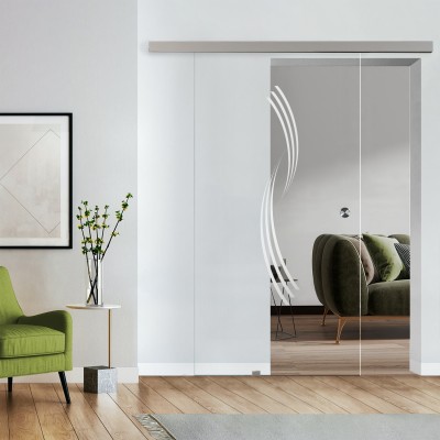 Komplettset Glasschiebetür mit Design