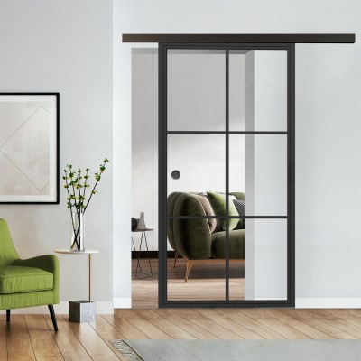 Set Stahl Loft Schiebetür mit Klarglas komplett