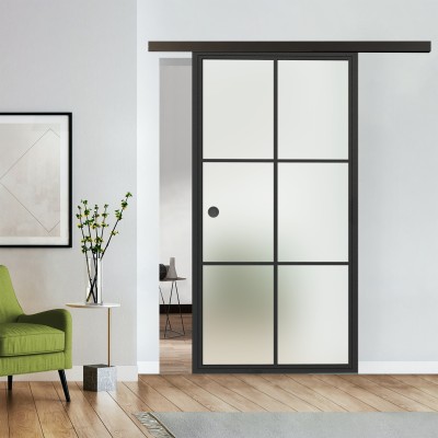 Stahl Loft Schiebetür Smart mit Glas Blickdicht komplett