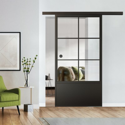 Set Stahl Loft Schiebetür mit Klarglas komplett