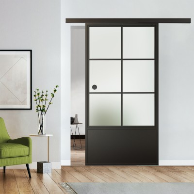 Stahl Loft Schiebetür Smart mit Glas Blickdicht komplett