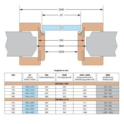 Zarge für Glastür 584 x 1972 mm